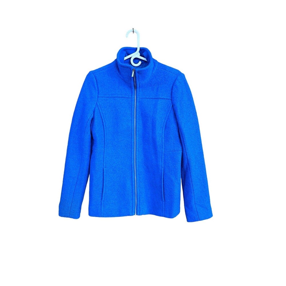 Lands' End Womens Coat Size 10 Blue Woven Wool Blend Zip-Up Blazer Jacket NWT